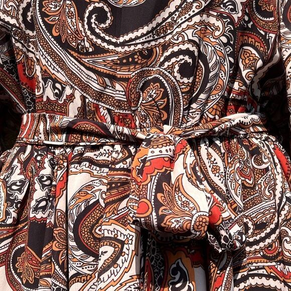 Flying Tomato Paisley Belted Long Sleeve Keyhole Mini Dress Size Medium New - Picture 8 of 12